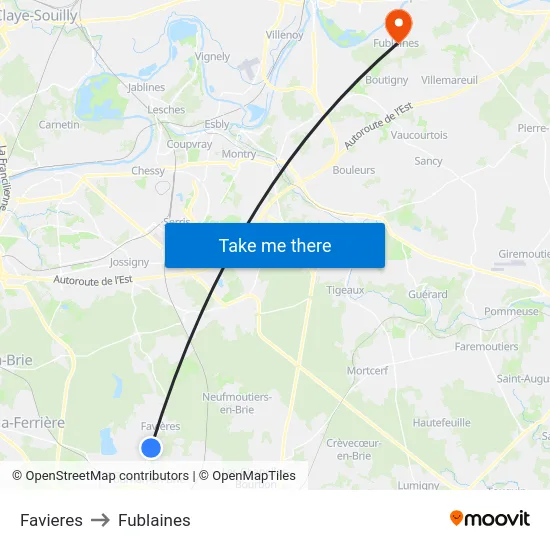 Favieres to Fublaines map