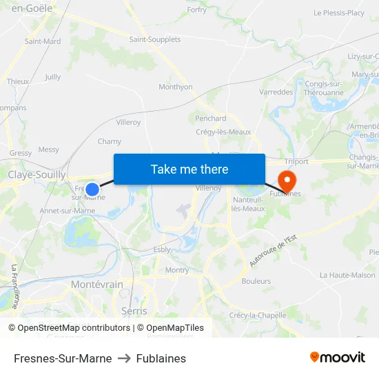 Fresnes-Sur-Marne to Fublaines map