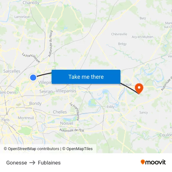 Gonesse to Fublaines map