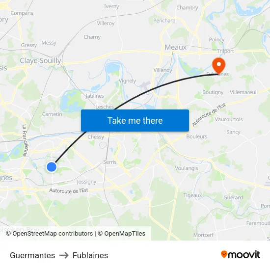 Guermantes to Fublaines map