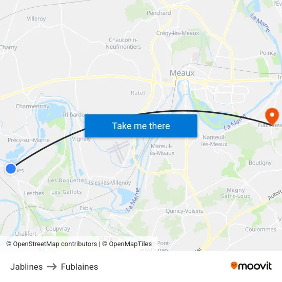 Jablines to Fublaines map