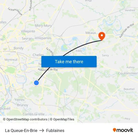 La Queue-En-Brie to Fublaines map