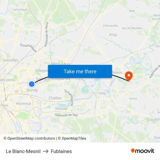 Le Blanc-Mesnil to Fublaines map
