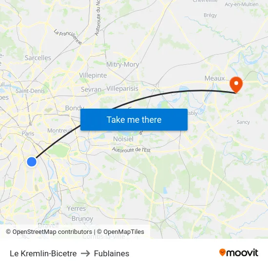 Le Kremlin-Bicetre to Fublaines map