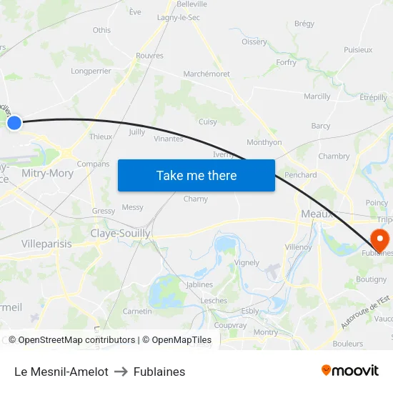 Le Mesnil-Amelot to Fublaines map
