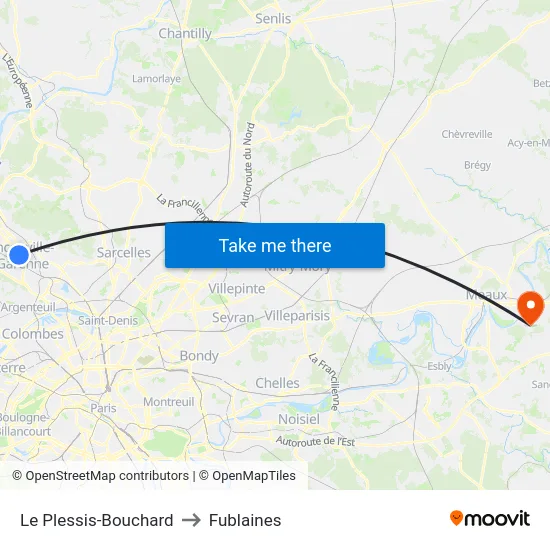 Le Plessis-Bouchard to Fublaines map