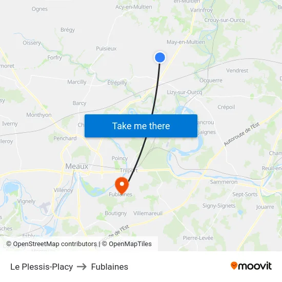 Le Plessis-Placy to Fublaines map