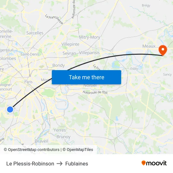 Le Plessis-Robinson to Fublaines map