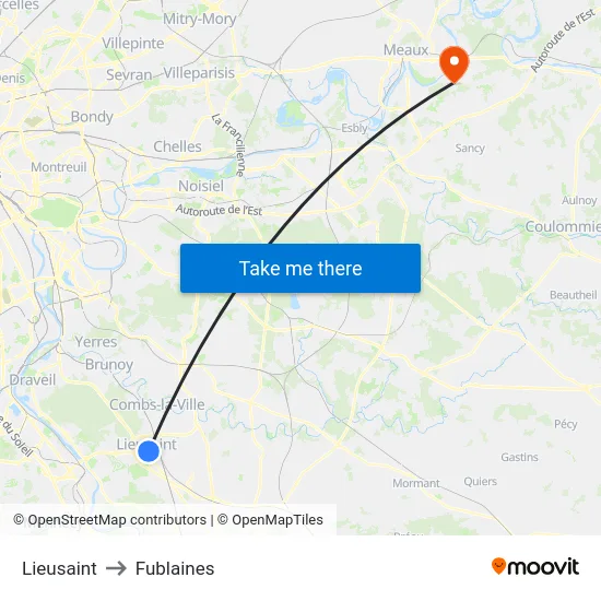 Lieusaint to Fublaines map