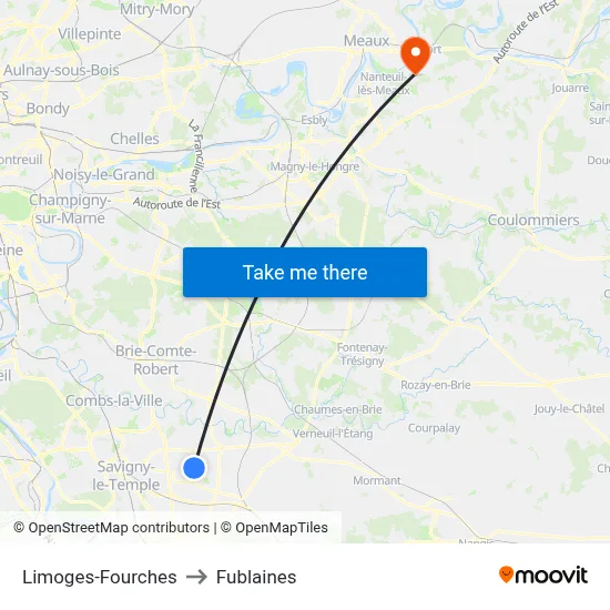 Limoges-Fourches to Fublaines map