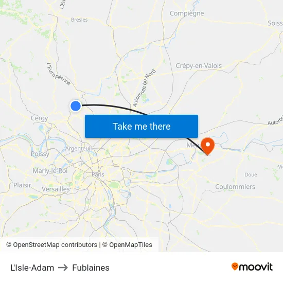 L'Isle-Adam to Fublaines map