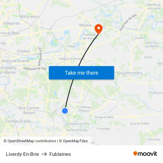 Liverdy-En-Brie to Fublaines map
