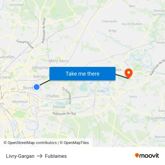 Livry-Gargan to Fublaines map