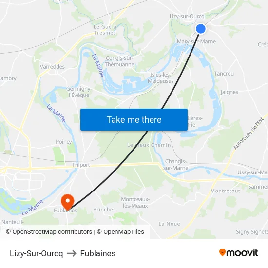 Lizy-Sur-Ourcq to Fublaines map