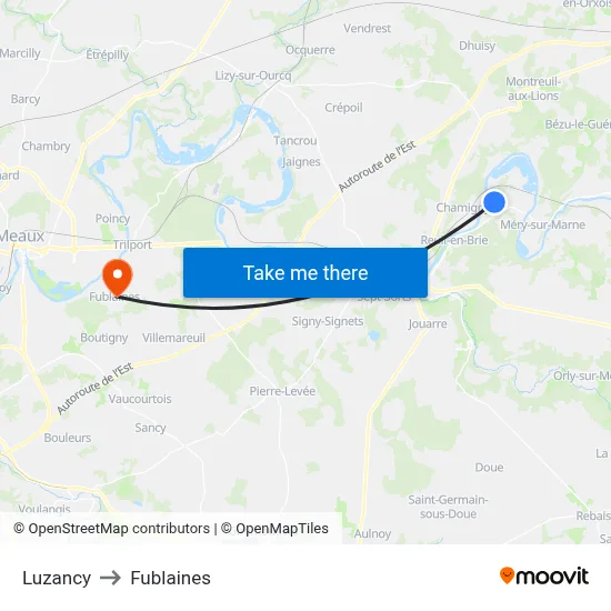 Luzancy to Fublaines map