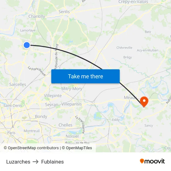 Luzarches to Fublaines map