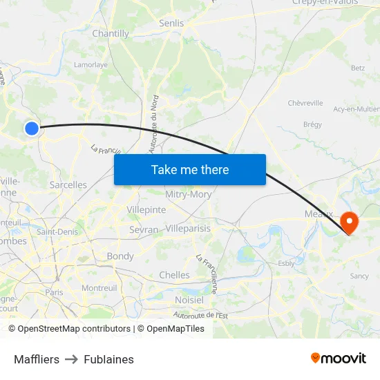 Maffliers to Fublaines map
