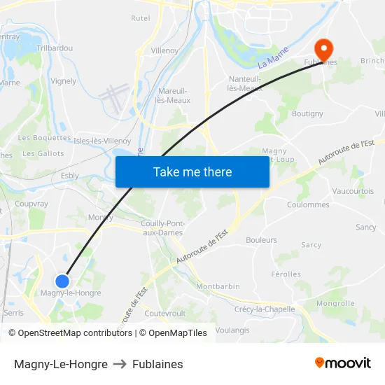 Magny-Le-Hongre to Fublaines map