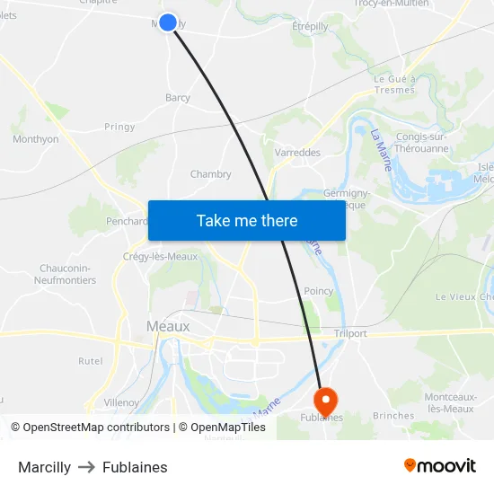 Marcilly to Fublaines map