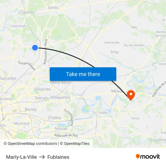 Marly-La-Ville to Fublaines map