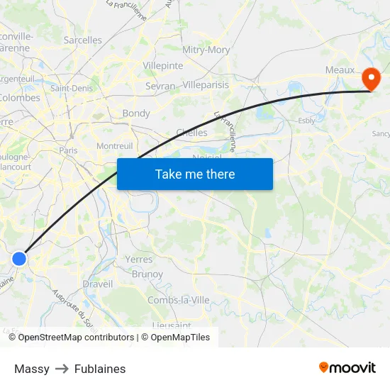 Massy to Fublaines map