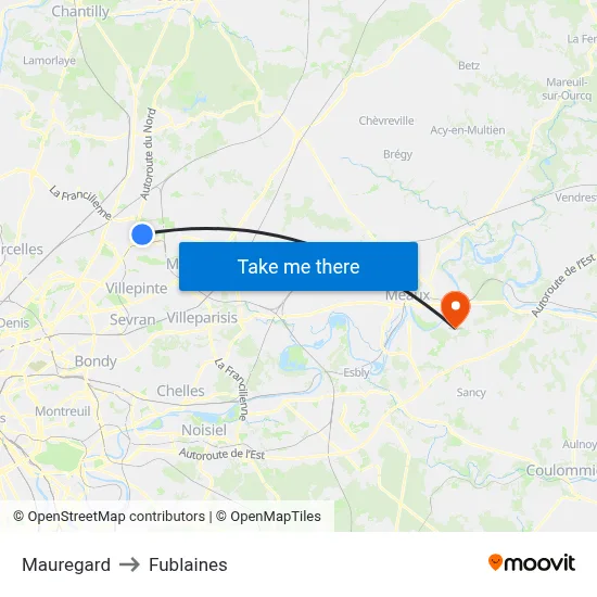 Mauregard to Fublaines map