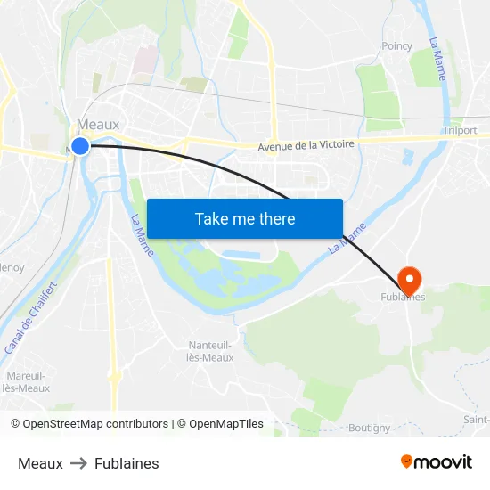 Meaux to Fublaines map