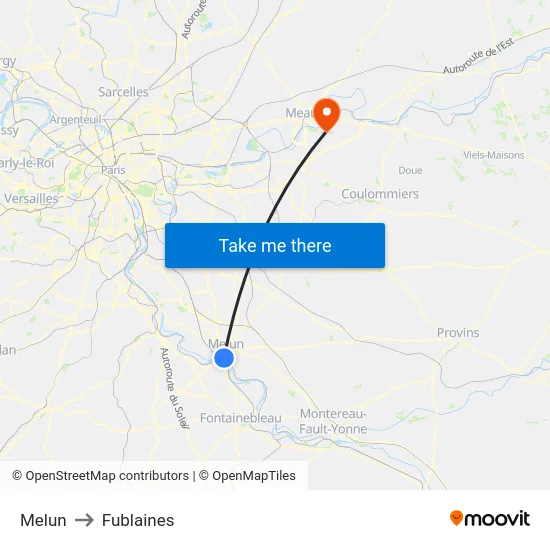 Melun to Fublaines map