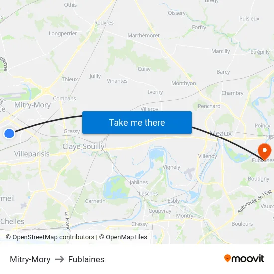 Mitry-Mory to Fublaines map