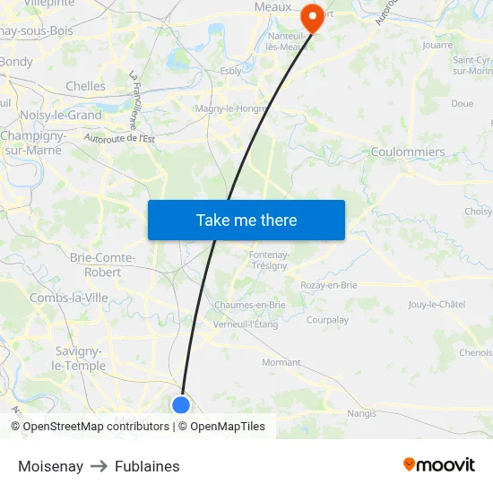 Moisenay to Fublaines map