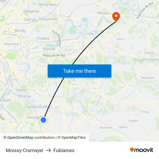 Moissy-Cramayel to Fublaines map