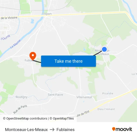 Montceaux-Les-Meaux to Fublaines map