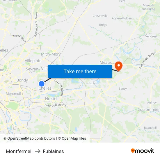 Montfermeil to Fublaines map