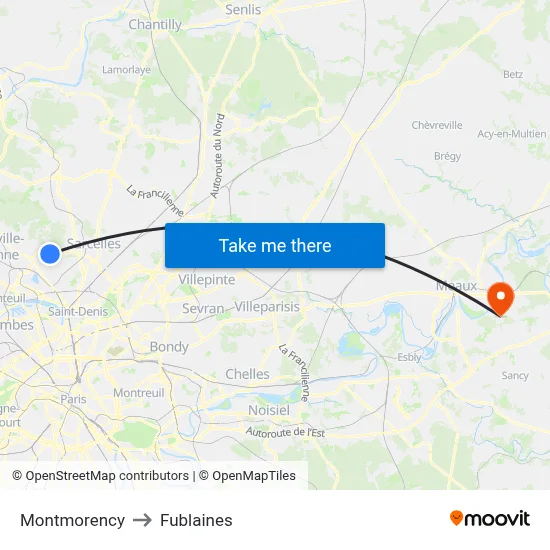Montmorency to Fublaines map