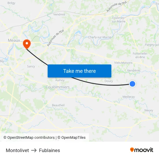 Montolivet to Fublaines map