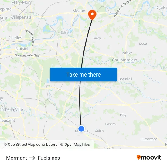 Mormant to Fublaines map