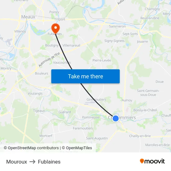 Mouroux to Fublaines map