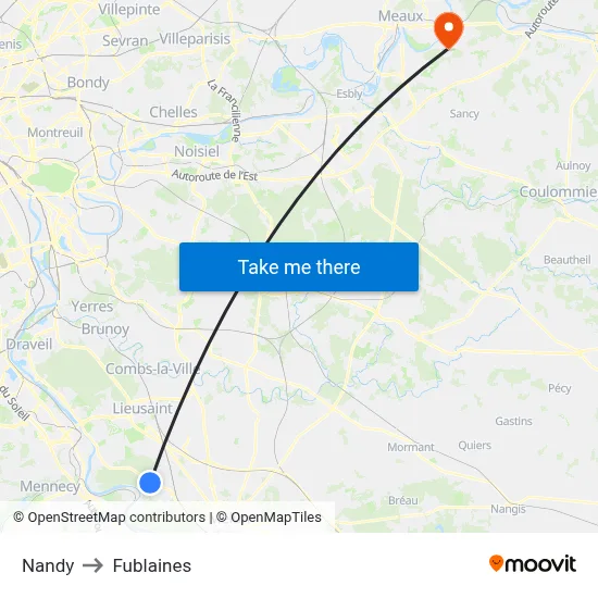 Nandy to Fublaines map