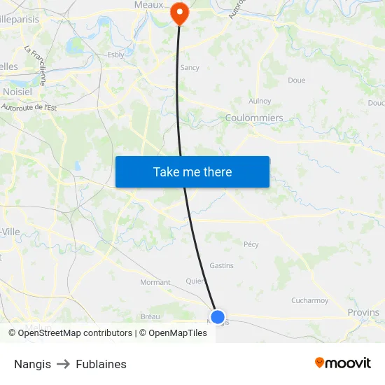 Nangis to Fublaines map