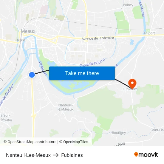 Nanteuil-Les-Meaux to Fublaines map