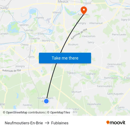 Neufmoutiers-En-Brie to Fublaines map