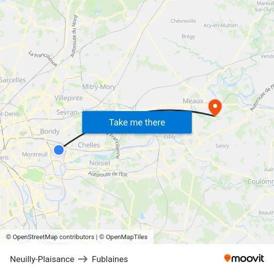 Neuilly-Plaisance to Fublaines map
