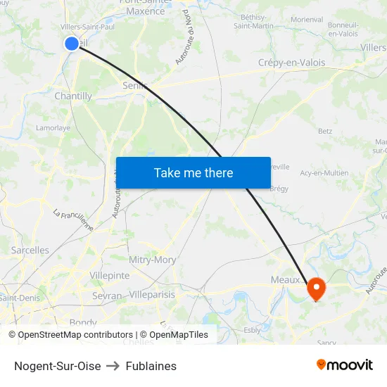 Nogent-Sur-Oise to Fublaines map