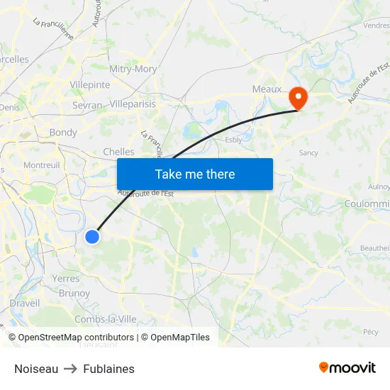 Noiseau to Fublaines map