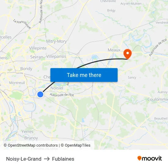Noisy-Le-Grand to Fublaines map