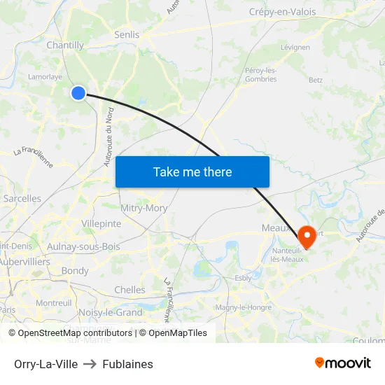 Orry-La-Ville to Fublaines map