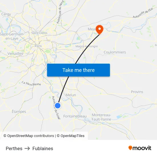Perthes to Fublaines map