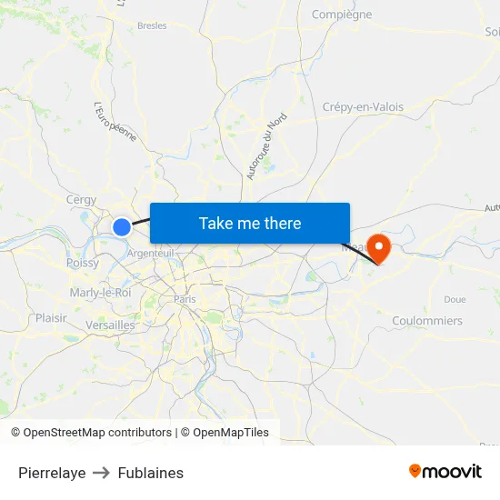 Pierrelaye to Fublaines map