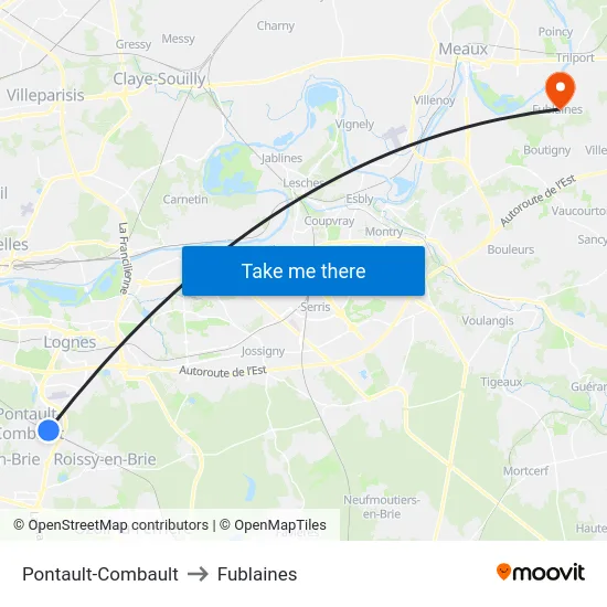 Pontault-Combault to Fublaines map
