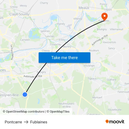 Pontcarre to Fublaines map